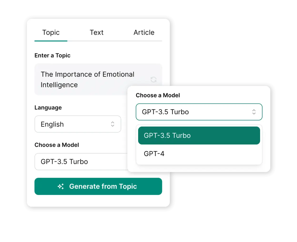 AI-powered carousel creation options: article conversion, topic-based generation, custom text transformation, and Twitter thread repurposing for Instagram, LinkedIn, and more.